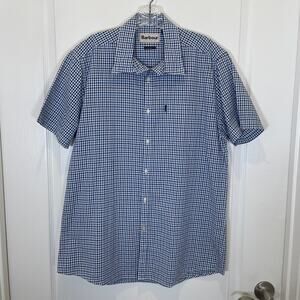 Barbour Short Sleeve Button Down Shirt Blue White Check Preppy Cotton M‎